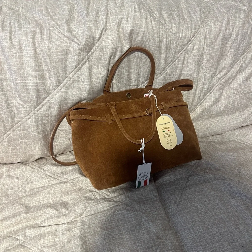 Viola Castellani Ciao! Made in Italy- Genuine Leather Brown Suede Satchel